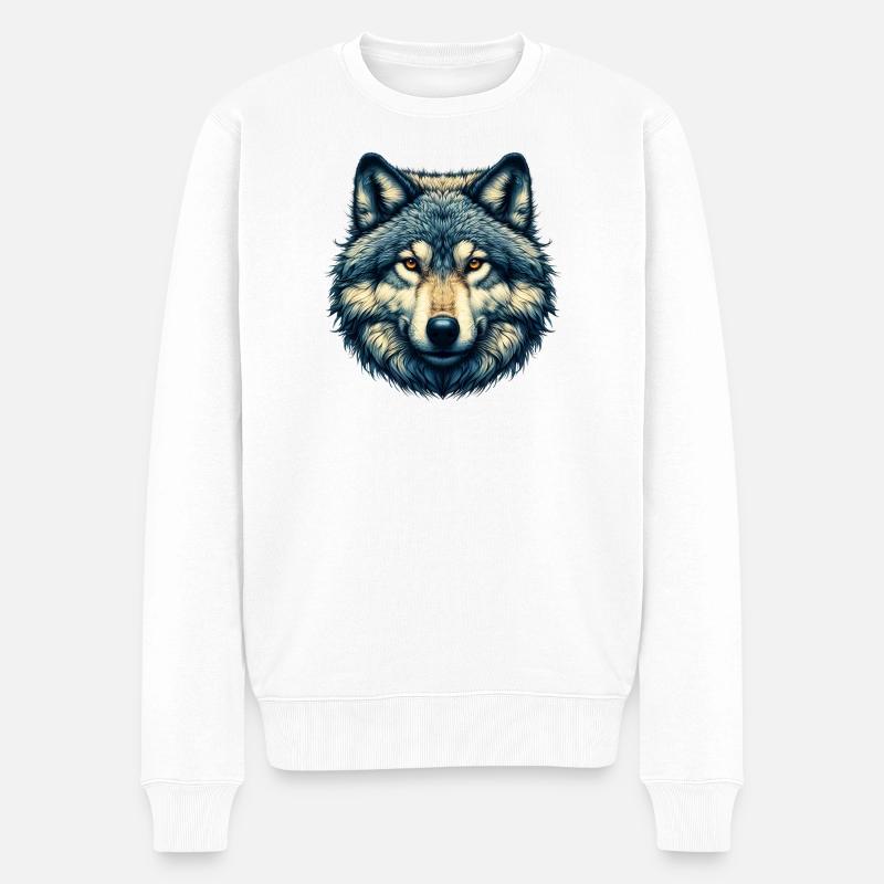 Wolf - Männer Premium Bio Pullover - Weiß