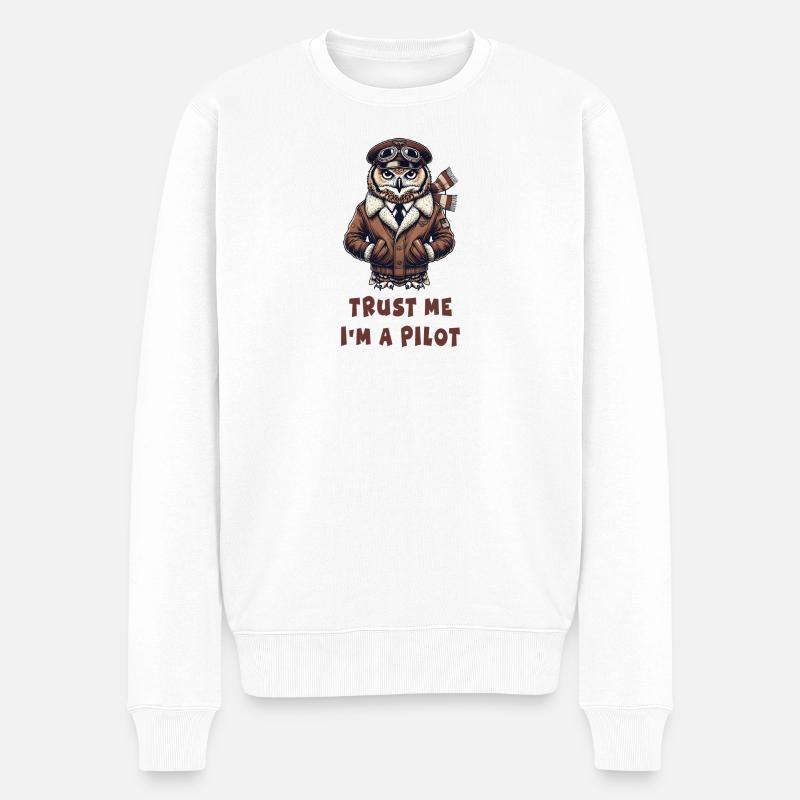 Vertraue mir, ich bin Pilot / Eule - Männer Premium Bio Pullover - Weiß