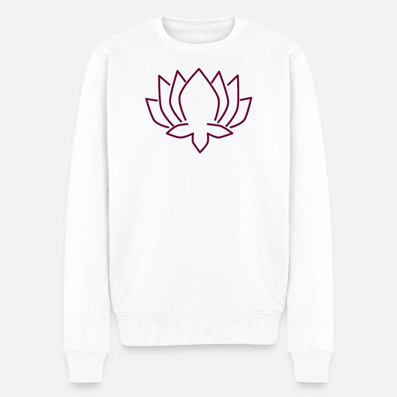 Lotus Silhouette in Weinrot - Männer Premium Bio Pullover - Weiß