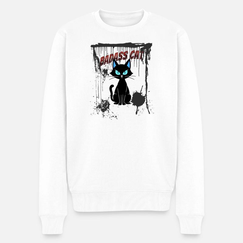 Badass Katze - Männer Premium Bio Pullover - Weiß
