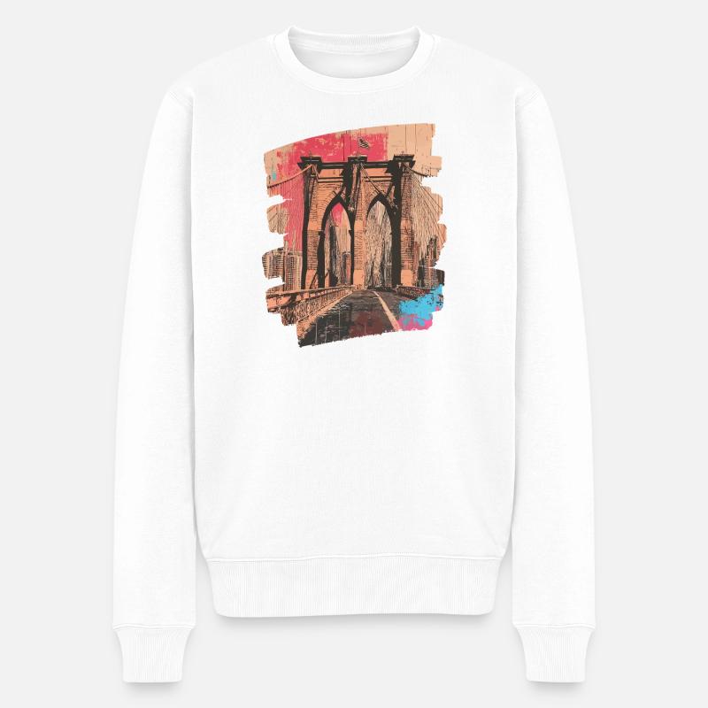 Brooklyn Bridge - Männer Premium Bio Pullover - Weiß