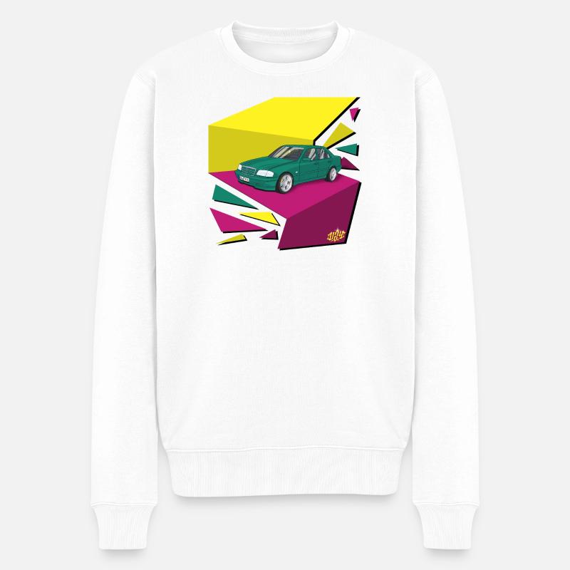 Funky 90‘s car - Männer Premium Bio Pullover - Weiß