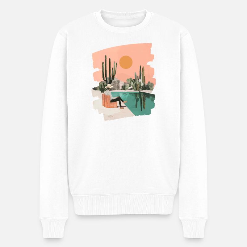 Kaktus Pool Sommer - Männer Premium Bio Pullover - Weiß