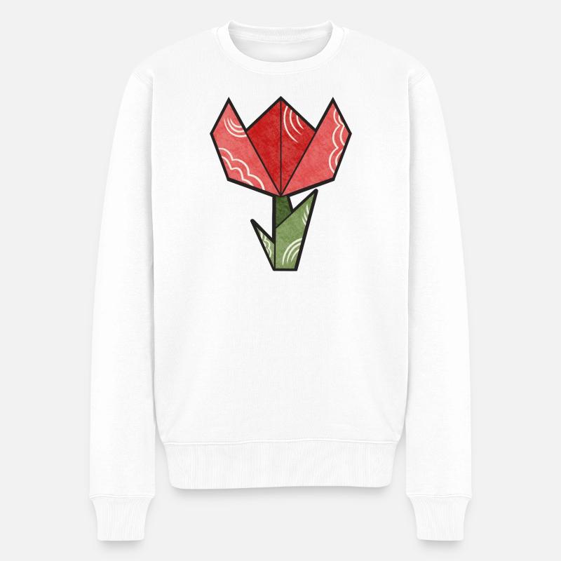 Origami Blume - Tulpe - Männer Premium Bio Pullover - Weiß