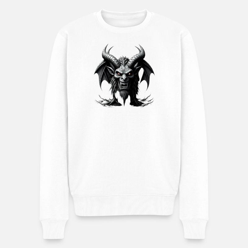 Furchterregender Dämon mit Hörnern & Fledermausflü - Männer Premium Bio Pullover - Weiß