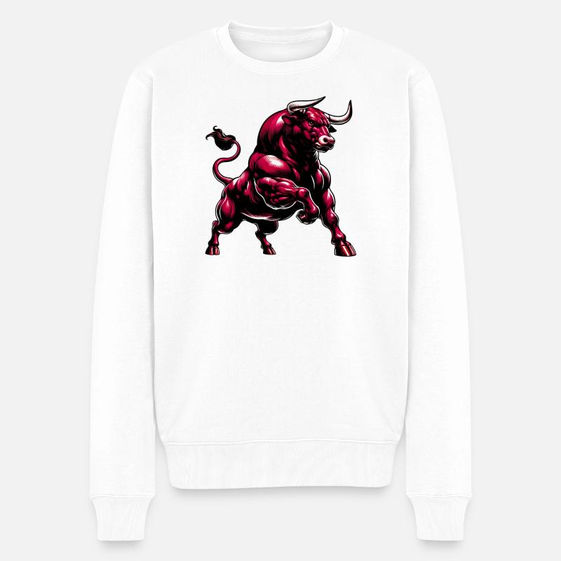 Stier - Männer Premium Bio Pullover - Weiß