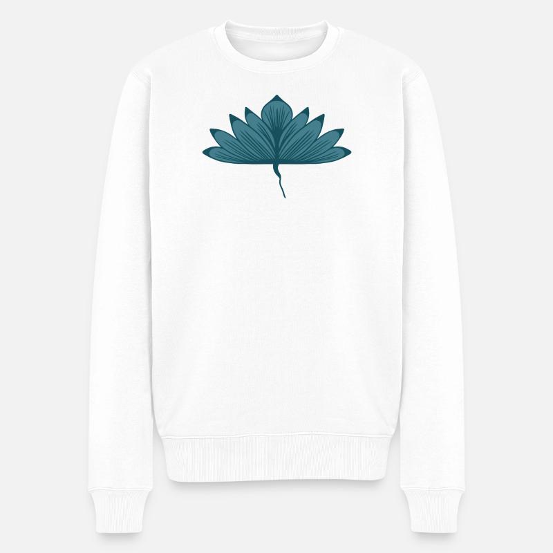 Blaugrüner Blumenlotus - Männer Premium Bio Pullover - Weiß