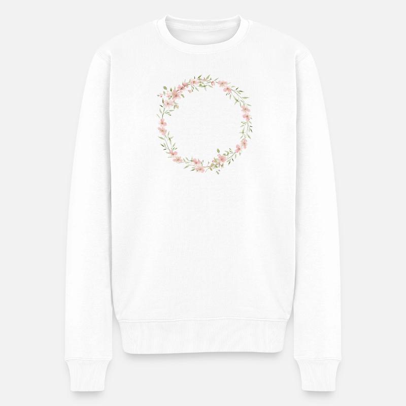 Frühlings-Kranz- personalisierbar - Männer Premium Bio Pullover - Weiß