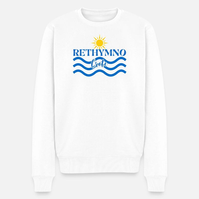 Rethymno Sunset Wave Design - Männer Premium Bio Pullover - Weiß