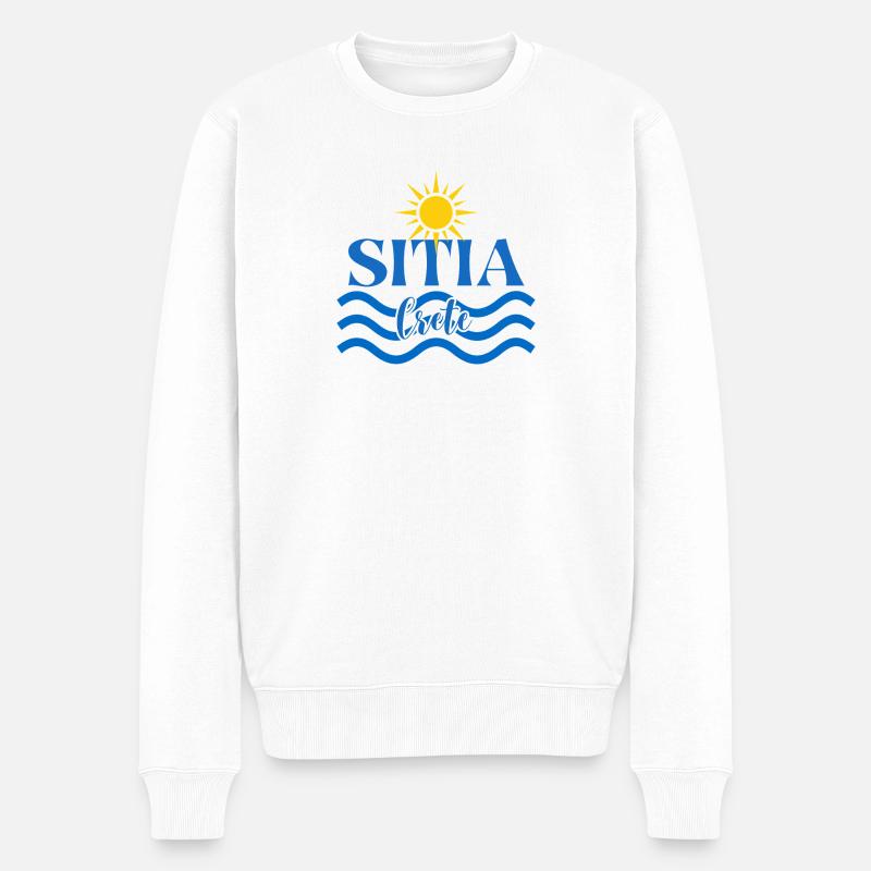 Sonne und Wellen-Vibes von Kreta - Männer Premium Bio Pullover - Weiß