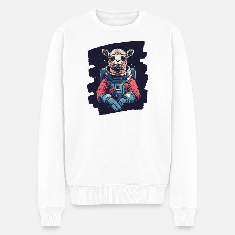 Lama Astronaut - Männer Premium Bio Pullover - Weiß