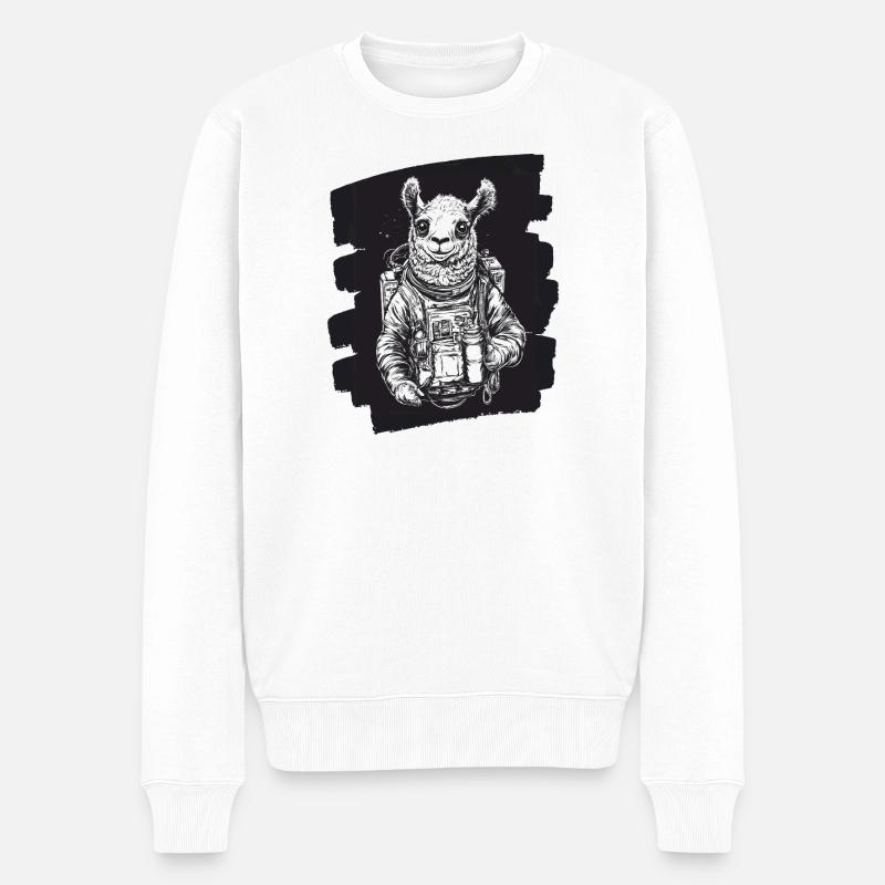 Lama Astronaut - Männer Premium Bio Pullover - Weiß
