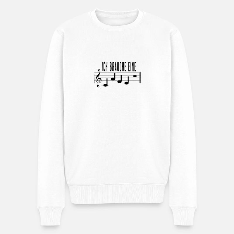 Ich brauche eine Cafe Pause für Musiker Noten - Männer Premium Bio Pullover - Weiß
