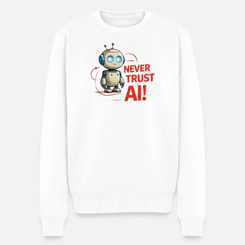 Never Trust AI - Männer Premium Bio Pullover - Weiß