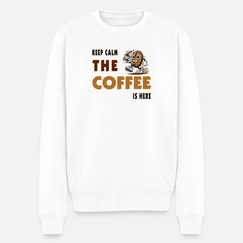 Keep Calm – The Coffee Is Here - Männer Premium Bio Pullover - Weiß