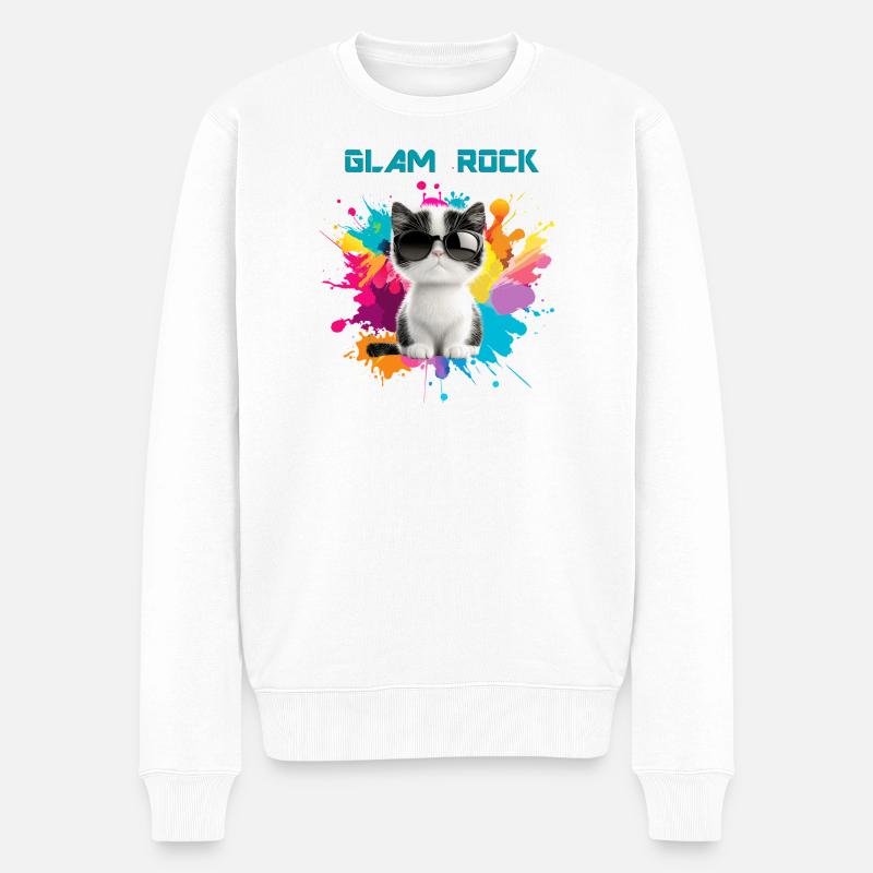 Chat Glam Rock - Pull Premium bio Homme - blanc