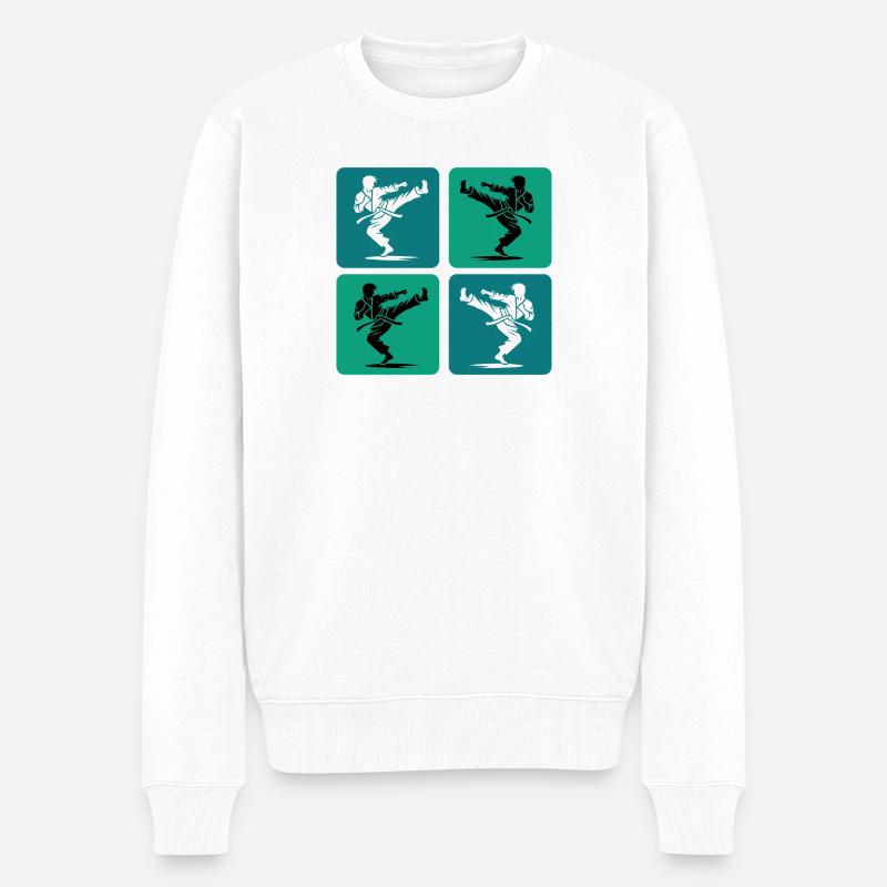 Karate Silhouette – Retro Style - Männer Premium Bio Pullover - Weiß
