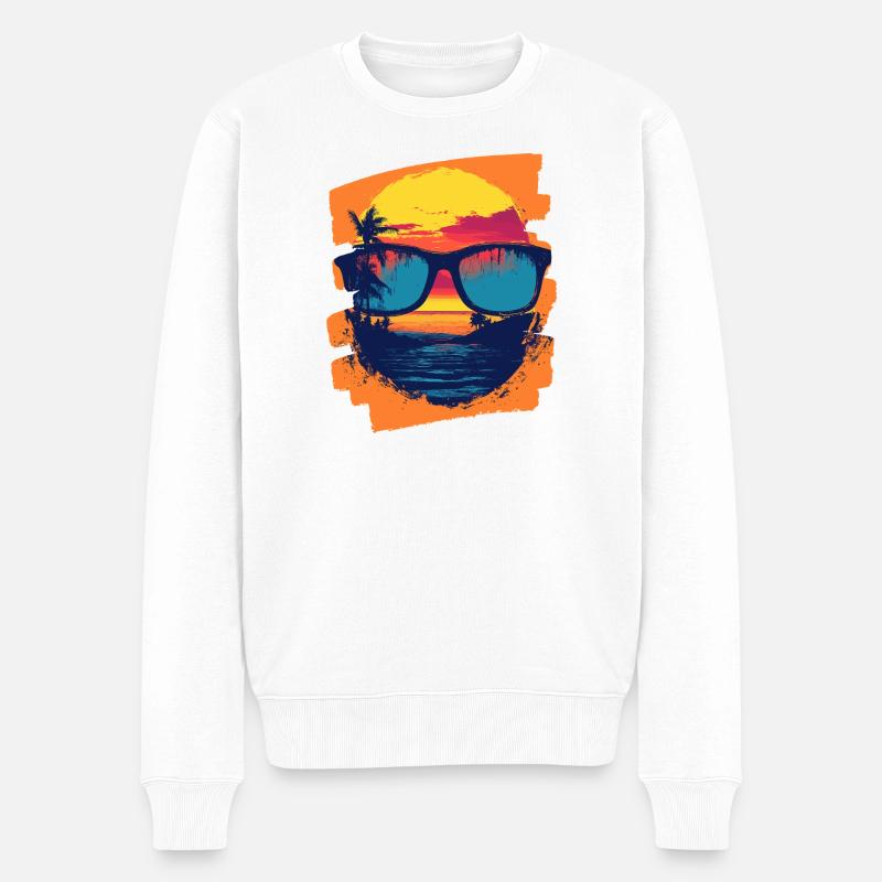 Sonnenbrille Sommer Palmen - Männer Premium Bio Pullover - Weiß