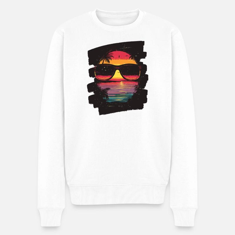 Sonnenbrille Sommer Palmen - Männer Premium Bio Pullover - Weiß