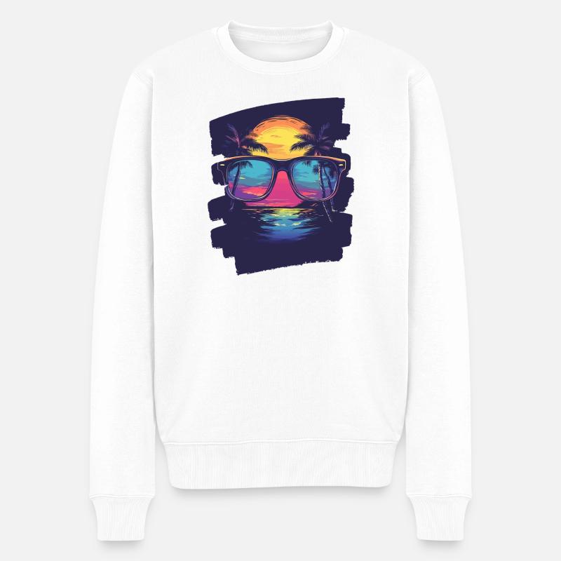 Sonnenbrille Sommer Palmen - Männer Premium Bio Pullover - Weiß