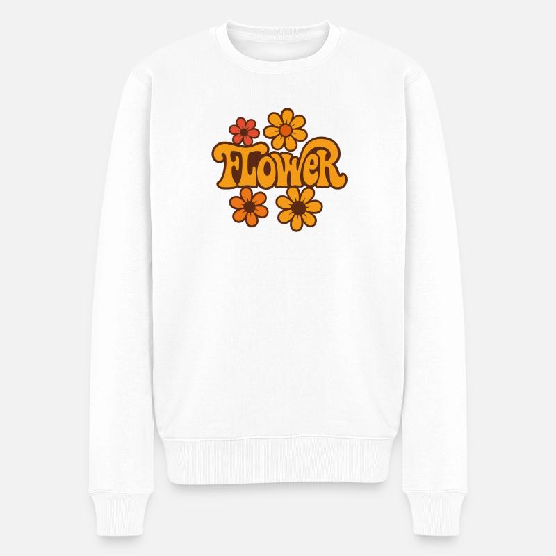 Retro Flower Power – Hippie Blumen Design - Männer Premium Bio Pullover - Weiß