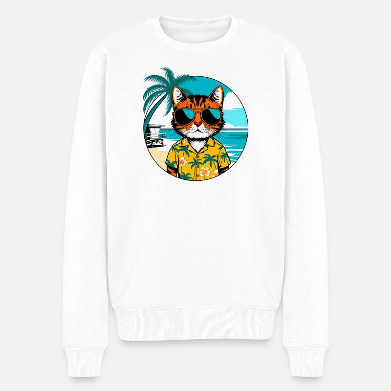 Katze am Strand - Männer Premium Bio Pullover - Weiß