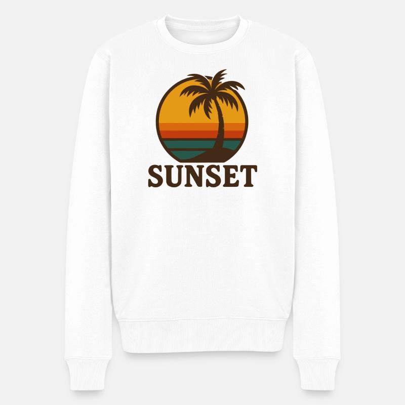 Retro Sunset Palmenstrand - Männer Premium Bio Pullover - Weiß