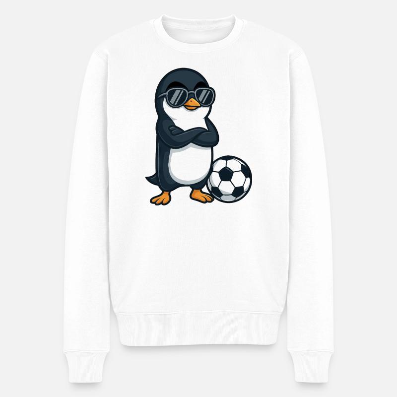 Cooler Pinguin Sonnenbrille Fußballspieler - Männer Premium Bio Pullover - Weiß