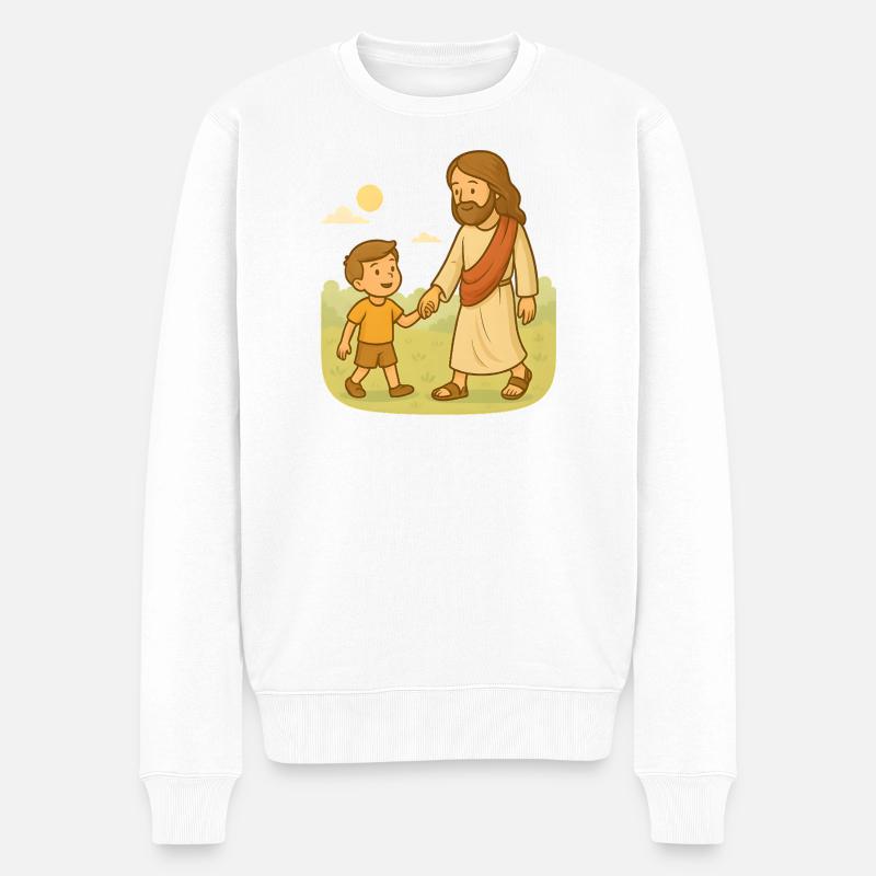Marcher avec Jésus (garçon) - Pull Premium bio Homme - blanc
