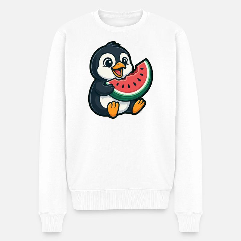 Pinguin mit Wassermelone Sommerfrucht - Männer Premium Bio Pullover - Weiß