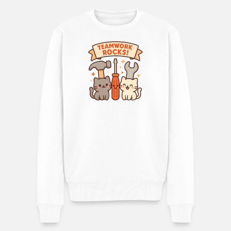 Teamwork Rocks – Niedliche Katzen mit Werkzeug - Männer Premium Bio Pullover - Weiß