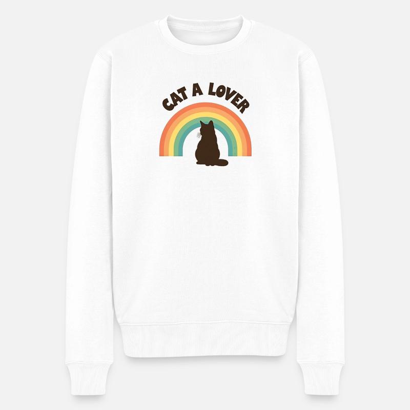 Regenbogen Liebe Katze - Männer Premium Bio Pullover - Weiß