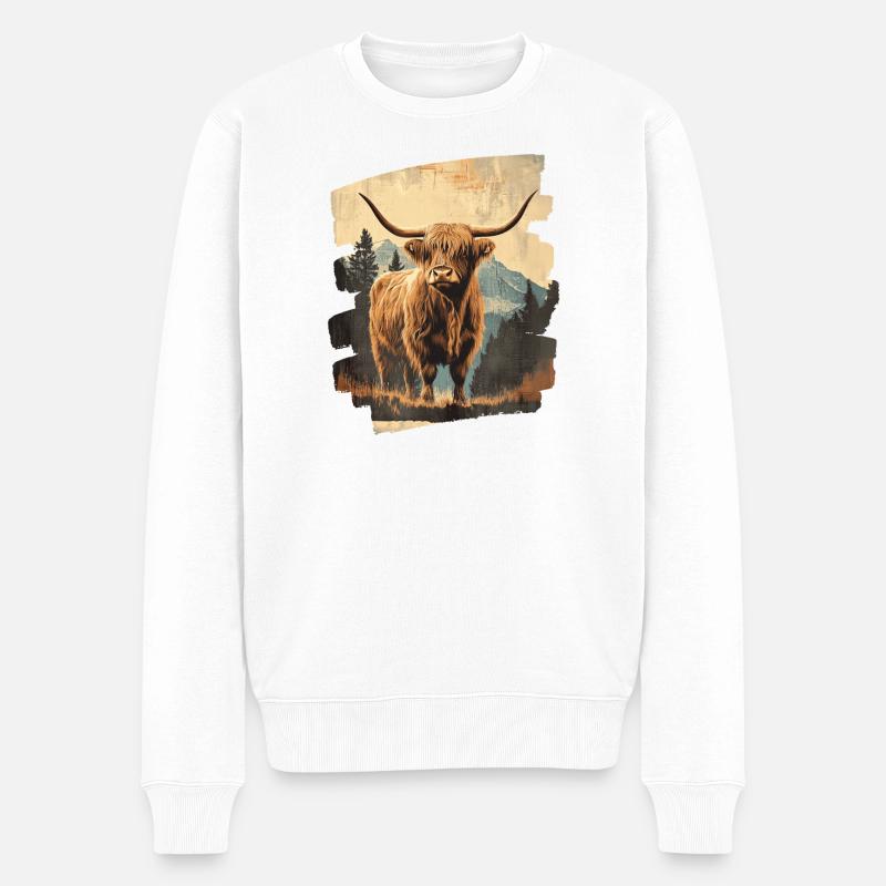 Schottisches Hochlandrind - Männer Premium Bio Pullover - Weiß