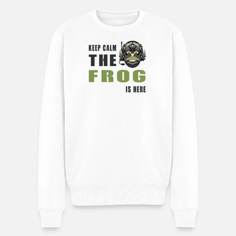 Kampffrosch – Keep Calm Style - Männer Premium Bio Pullover - Weiß