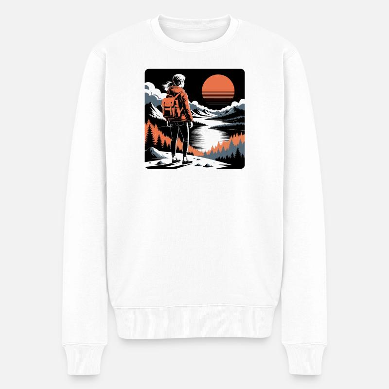 Wanderer Mädchen malerischen Sonnenuntergang Abent - Männer Premium Bio Pullover - Weiß