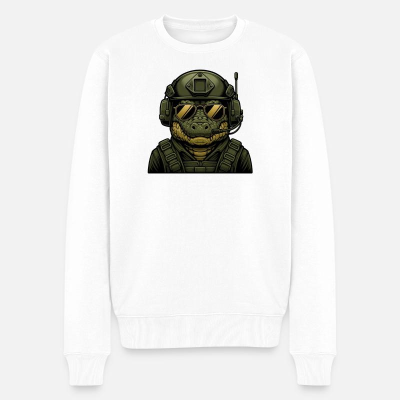 Krokodil Militär Design - Männer Premium Bio Pullover - Weiß