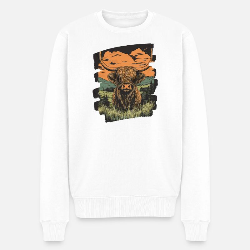Bovins écossais des Highlands - Pull Premium bio Homme - blanc