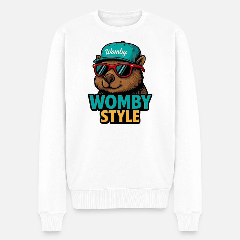 Womby Style Beaver with Sunglasses - Men's Premium Organic Jumper - white