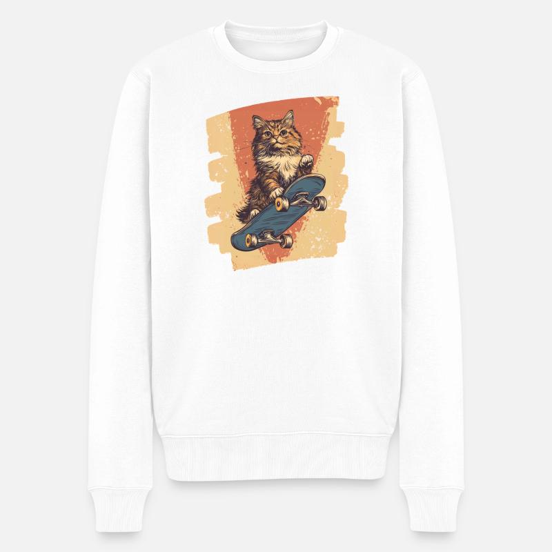Skateboard Katze - Männer Premium Bio Pullover - Weiß