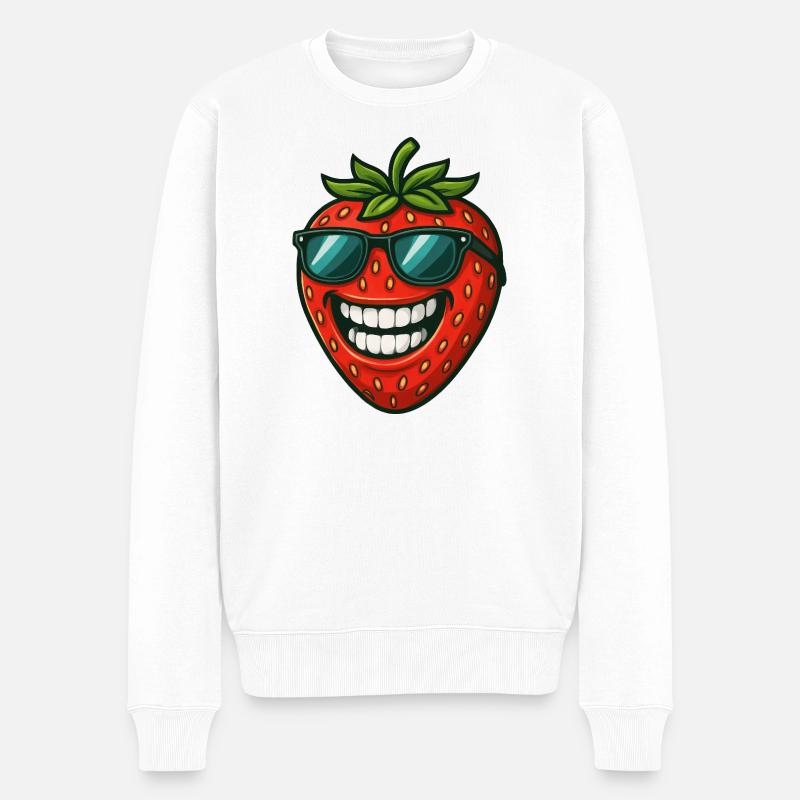 Coole Erdbeeren mit Sonnenbrille Sommerfrucht Spaß - Männer Premium Bio Pullover - Weiß