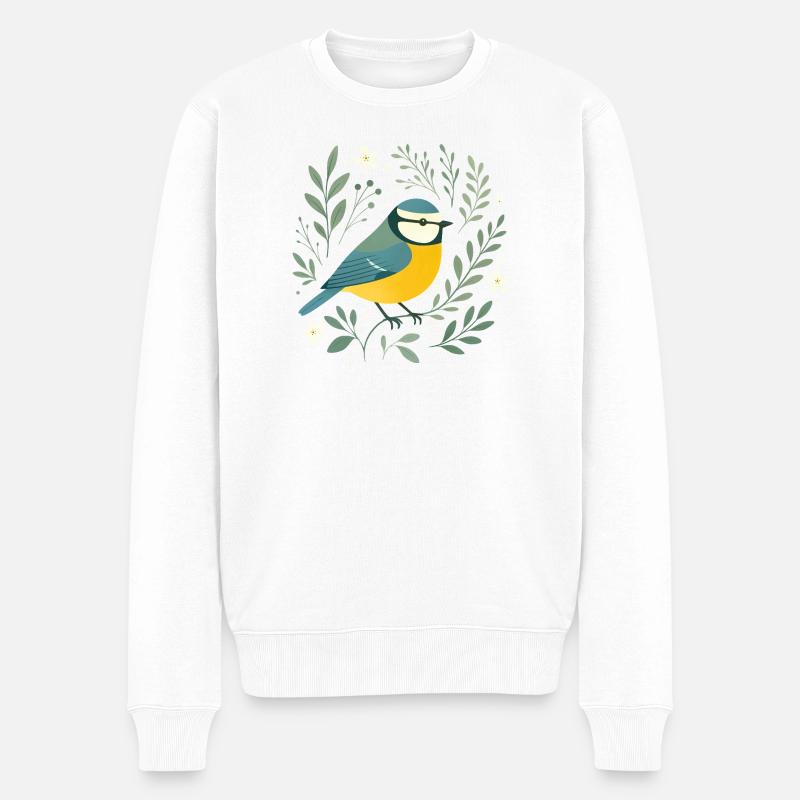 Blaumeise und Blüten - Männer Premium Bio Pullover - Weiß