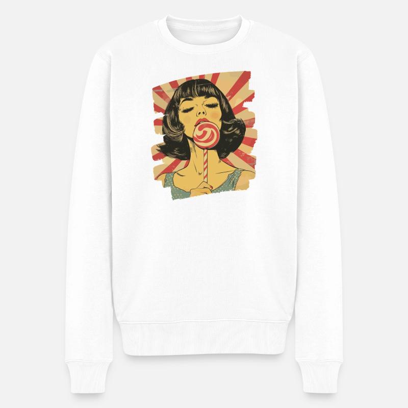 Lollipop Lolli Lutscher Süss Retro - Männer Premium Bio Pullover - Weiß