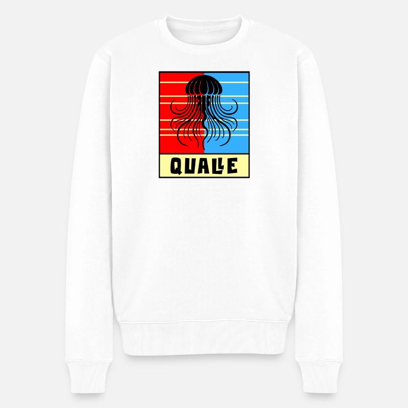 Qualle – Retro Design - Männer Premium Bio Pullover - Weiß