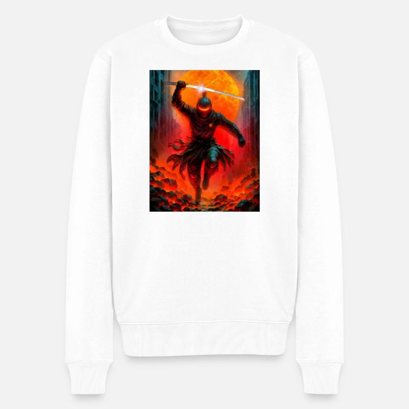 Feuriger Ninja im Kampf - Männer Premium Bio Pullover - Weiß
