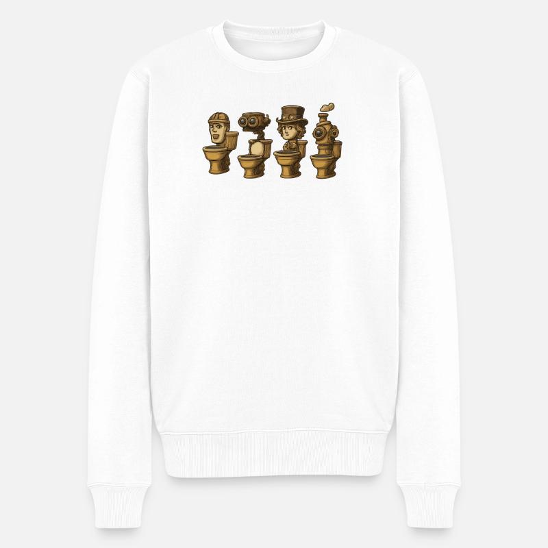 Steampunk Toilette Figuren PNG Kunst - Männer Premium Bio Pullover - Weiß