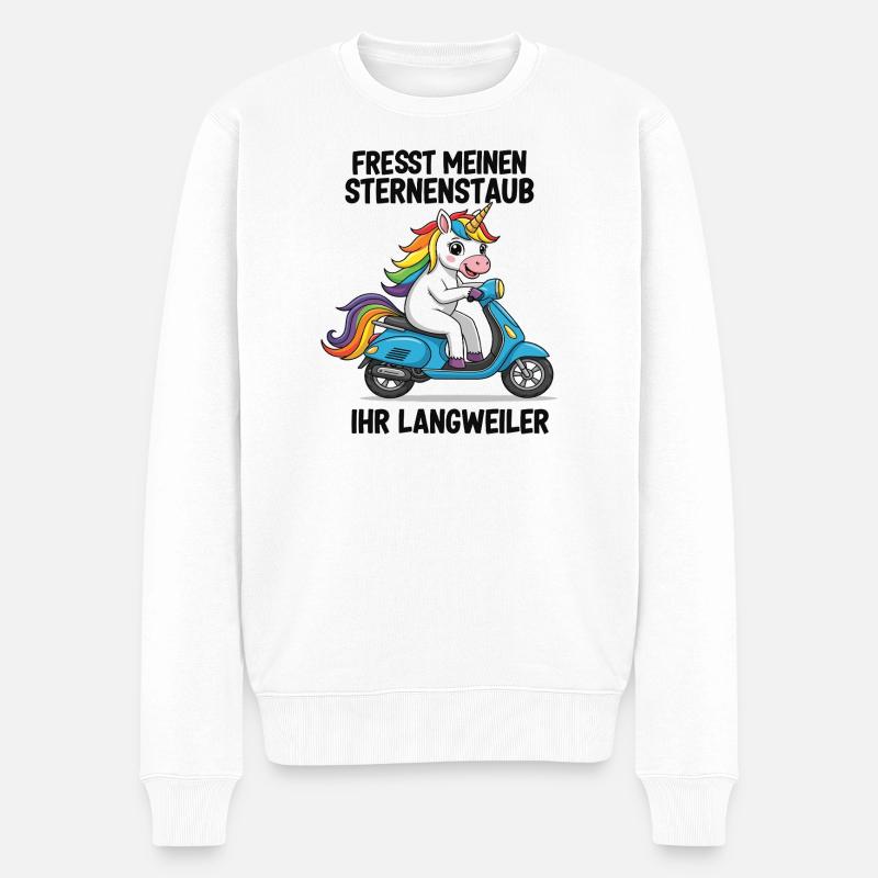 Roller-Einhorn - Männer Premium Bio Pullover - Weiß