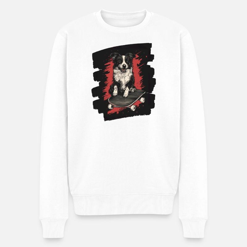 Boarder Collie Hund auf Skateboard - Männer Premium Bio Pullover - Weiß