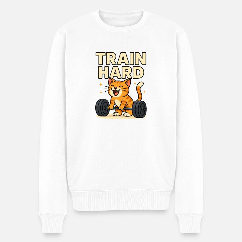 Train Hard - Männer Premium Bio Pullover - Weiß