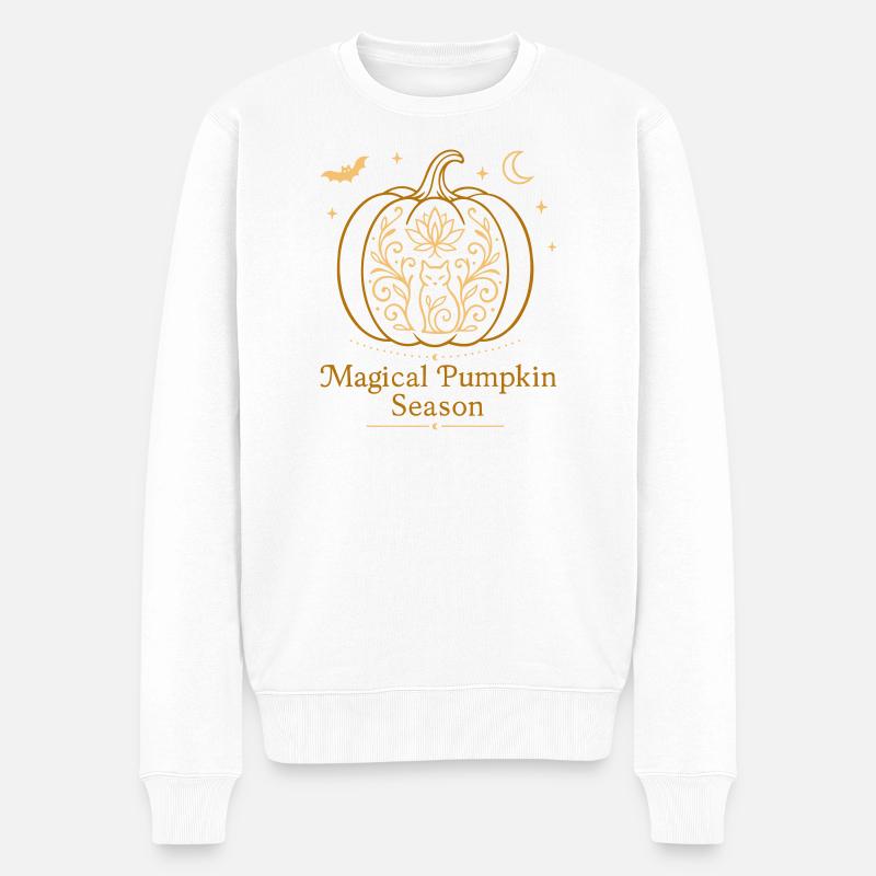 Magischer Kürbis - Herbst Design mit Katze - Männer Premium Bio Pullover - Weiß