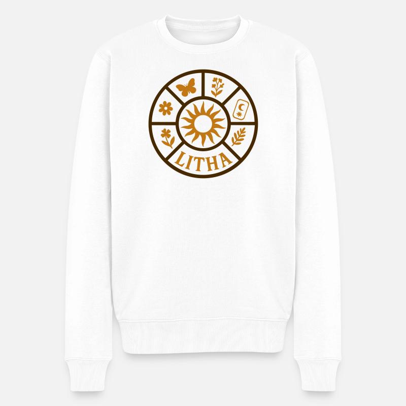 Litha Sonnenrad - Symbole des Sommerfests - Männer Premium Bio Pullover - Weiß